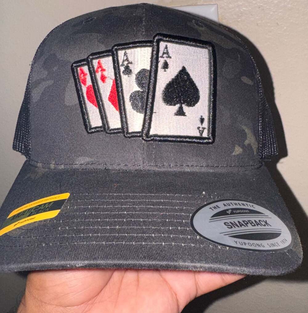 Yupoong MultiCam Black Four Aces Poker Patch Trucker Snapback Hat